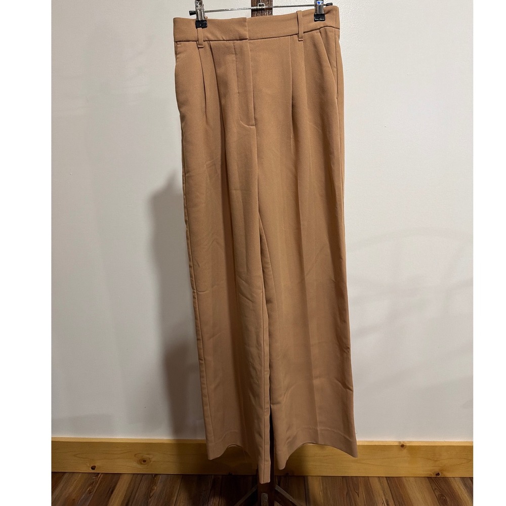 Abercrombie & Fitch Camel Tan Wide Leg Pleated Trouser Pants Women Tailored Chic